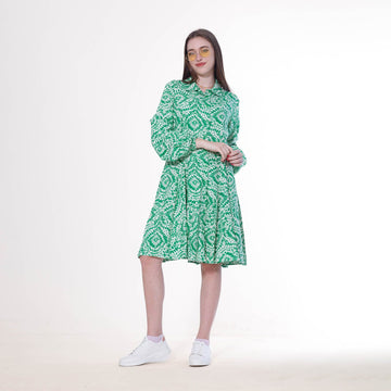 فستان قصير من ميس فينوس حريمي كتان، أخضر